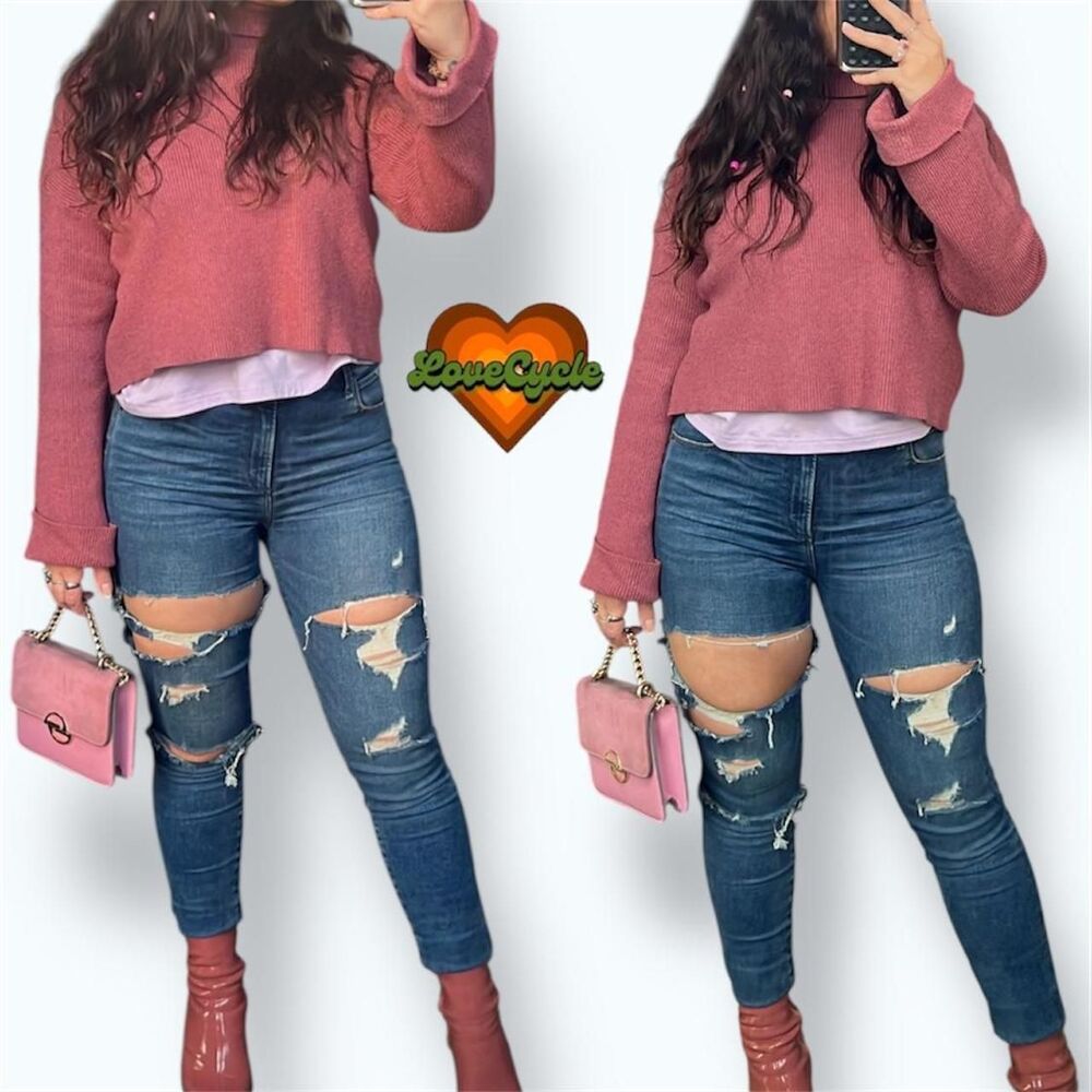 Pink Ribbed Cropped Turtleneck Sweater – Mod On Trend Large Dusty Rose Knit